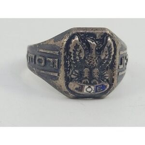 Vintage FOE Fraternal Order Eagles Sterling Silver Mens Ring Sz 9 Antique Patina